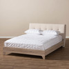 Baxton Studio Mia Mid-Century Light Beige Upholstered Queen Size Platform Bed 135-7410